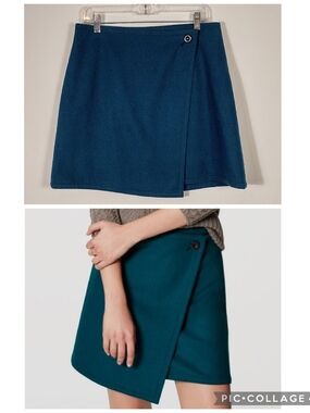 Loft Teal Wool Blend Asymmetrical Wrap Mini Skirt Size 10